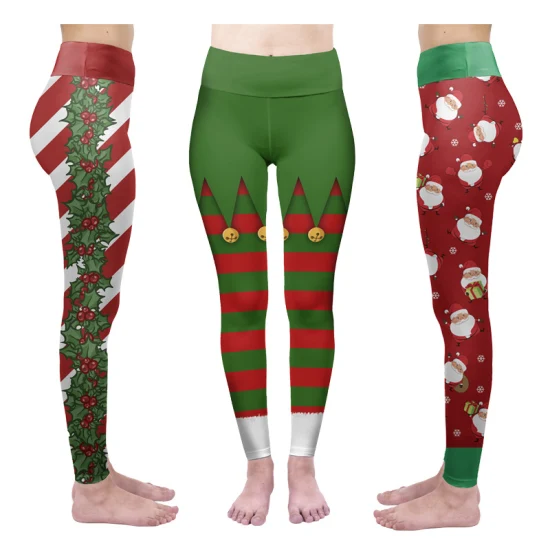 La Navidad sublimó los pantalones para mujer de la aptitud del estiramiento del super suave de las polainas de la yoga de la cintura alta